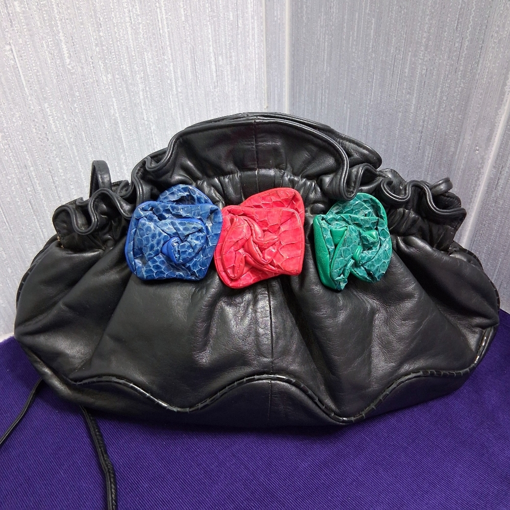 Vintage Viva Of California Bags Leather Roses Snakeskin trim Crossbody - Picture 5 of 16